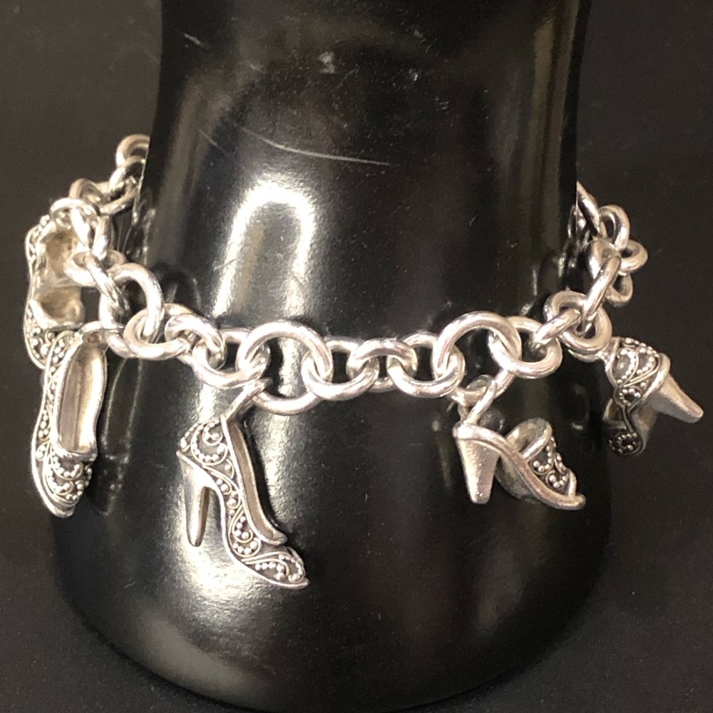 LOIS HILL Sterling Silver Rolo Charm Toggle Bracelet with High Heals Charms